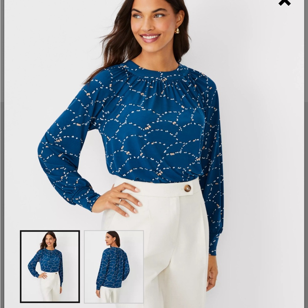 Ann Taylor Button Trim Top, color Sea Storm